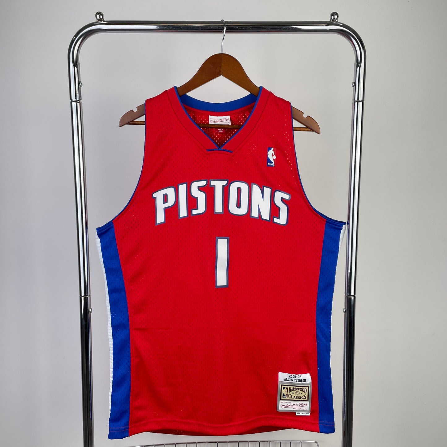 Detroit Pistons 2008-09 Allen Iverson Red Mitchell & Ness Hardwood Classics Swingman Jersey