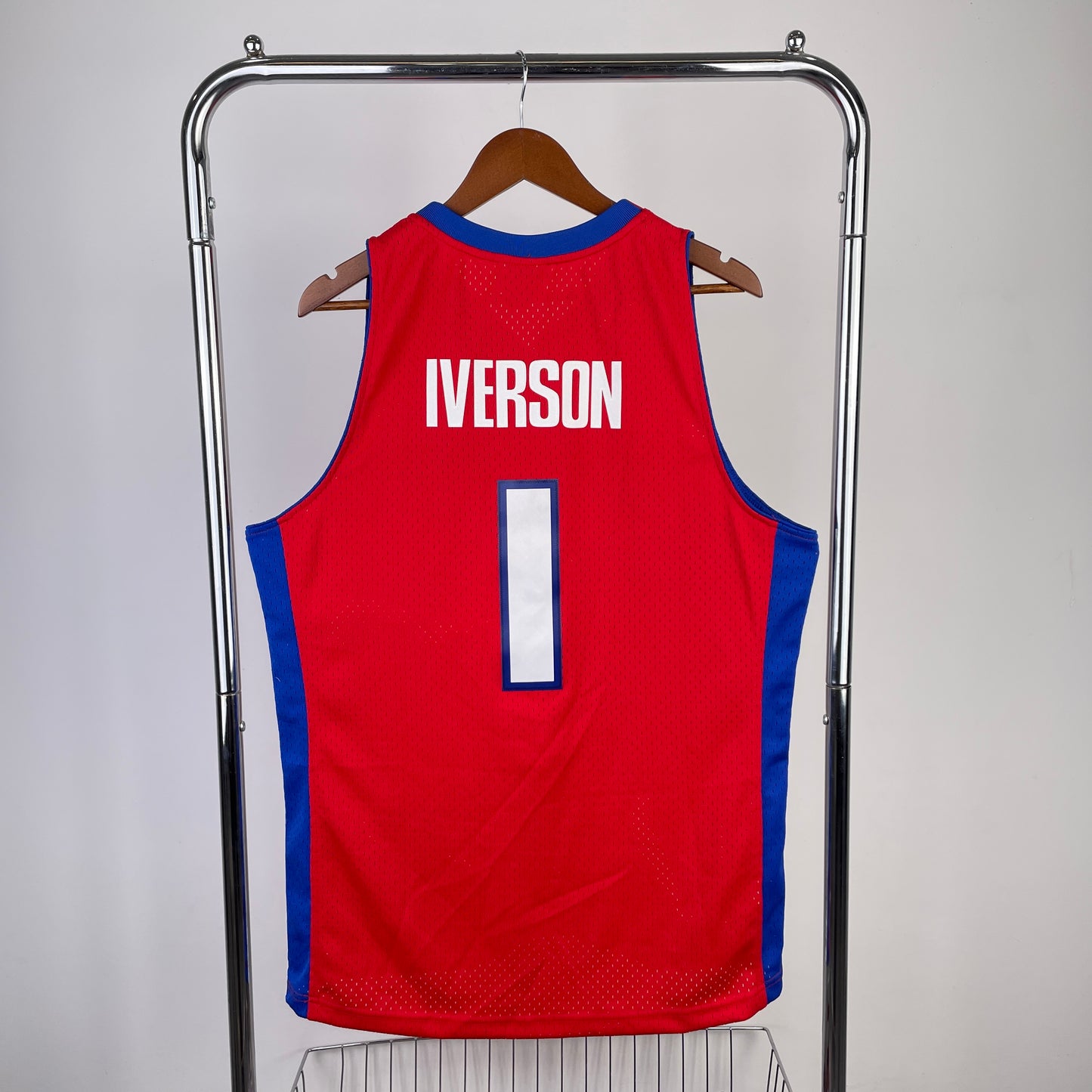 Detroit Pistons 2008-09 Allen Iverson Red Mitchell & Ness Hardwood Classics Swingman Jersey