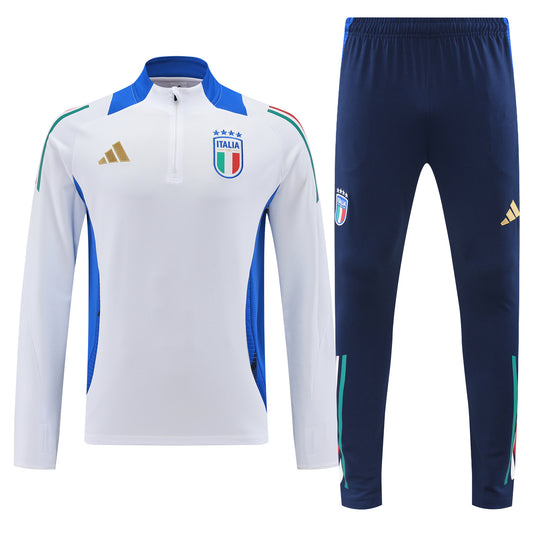 Italy 2024 White and Navy Half-Zip Training Tracksuit Set