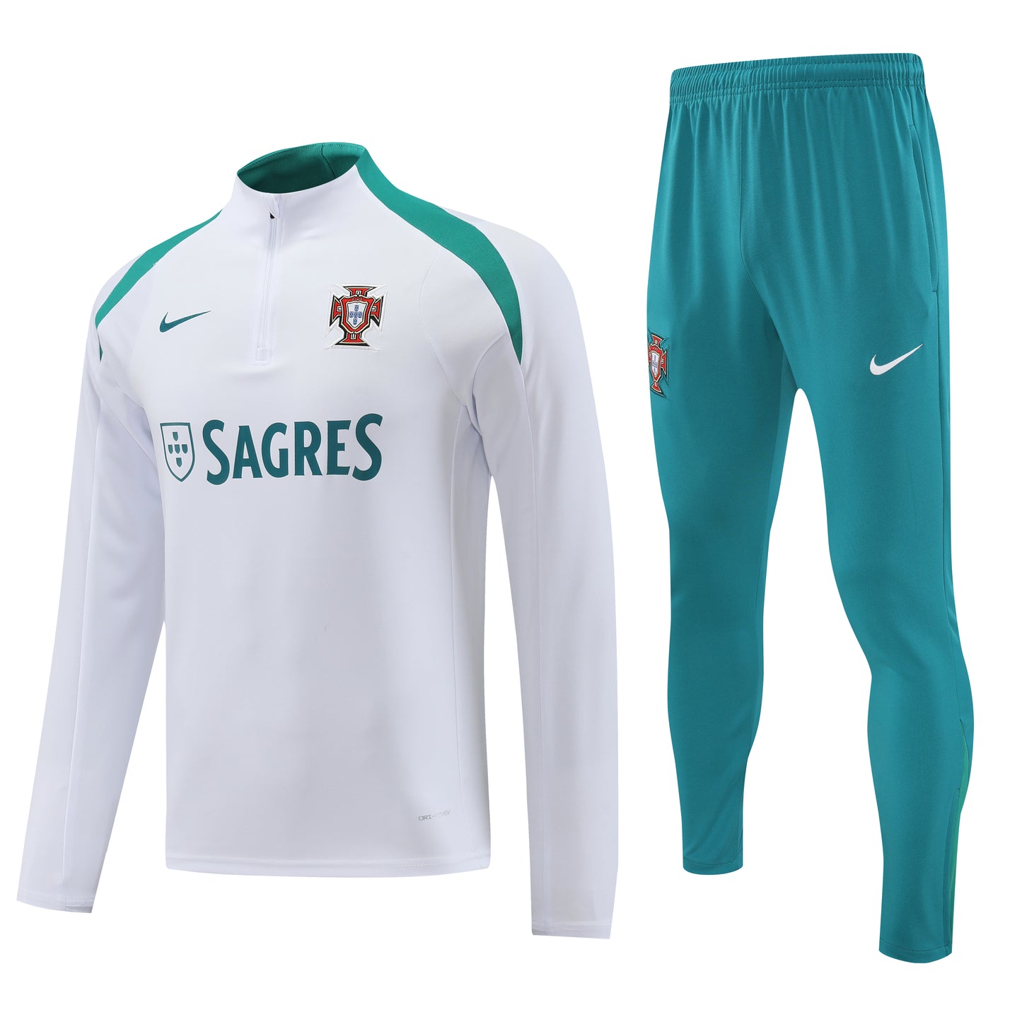 Portugal 2024 Green and White Half-Zip Training Tracksuit Set