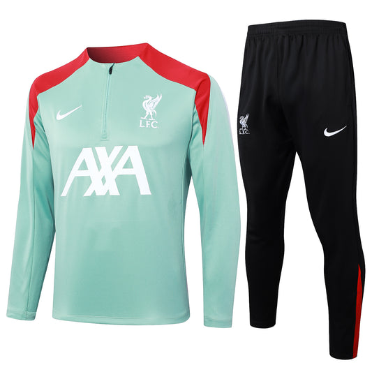 Liverpool 2024-25 Light Green and Red Half-Zip Training Tracksuit Set