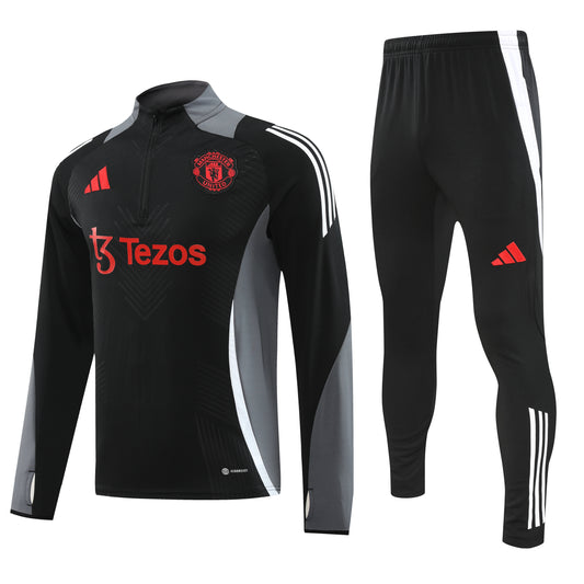 Manchester United 2024-25 Black and Grey Half-Zip Training Tracksuit Set