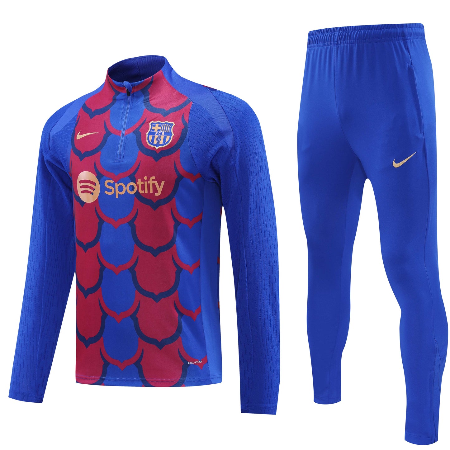 Barcelona 2024-25 Blue and Red Rib Half-zip Training Tracksuit Set