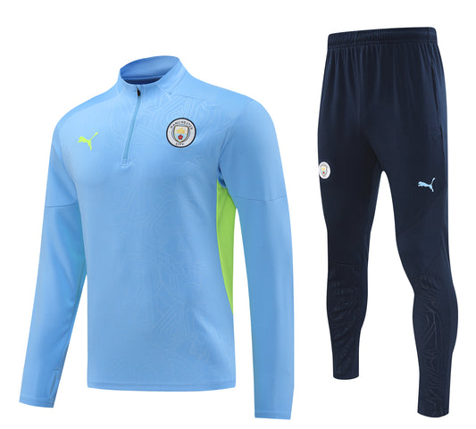 Manchester City 2024-25 Half-Zip Tracksuit Set Blue Green and Navy