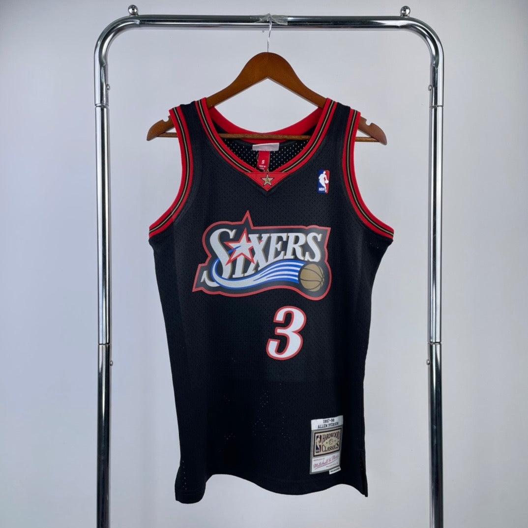 Philadelphia 76ers 1996-97 Allen Iverson Black Mitchell & Ness Swingman Hardwood Classics Jersey