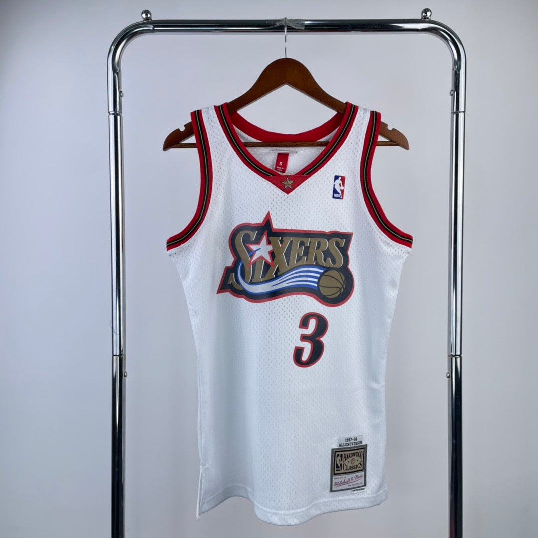 Philadelphia 76ers 1996-97 Allen Iverson White Mitchell & Ness Swingman Hardwood Classics Jersey